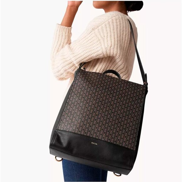 S Fossil Elina Large Convertible Backpack Black Brown SHB2985015 NWT $330 Retail main image 6